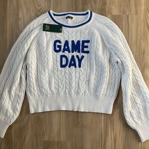 Wild Fable White Cable Knit GAME DAY Sweater with Blue Lettering NWT - SMALL